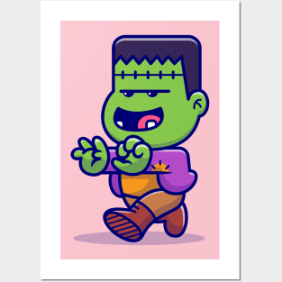 Cute Frankenstein Walking Cartoon Posters and Art